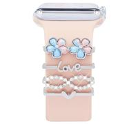 Watch Band Charms Set, Decorative Ring Loops Charms Compatible with Silicone Apple Watch Band 38 40 41 42 44 45 49mm, Chic Elegant Love Flower Diamond Wristband Accessories for iWatch Series Ultra 11