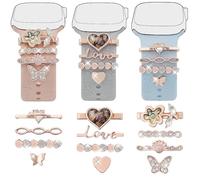 Watch Band Charms Set, Upgrade Your iWatch Strap with Stylish Decorative Rings Loops Compatible with Apple Watch Bands 46/45/44/42/41/40/38mm, Cute Metal Diamond Sliding Accessories for iWatch Series