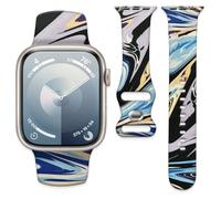 Watch Band Compatible with Apple Watch 38mm 40mm 41mm Soft Silicone Wristbands Replacement Strap with Classic Clasp for iWatch Series SE 8 7 6 5 4 3 2 1 Utral for Women(Blue Marble)