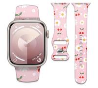 Watch Band Compatible with Apple Watch Band 38mm 40mm 41mm 42mm, Soft Silicone Replacement Strap with Classic Clasp for iWatch Series SE 10 9 8 7 6 5 Utral Women, Pink Flowers, 38mm/40mm/41mm/42mm