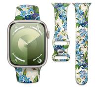 Watch Band Compatible with Apple Watch Band 38mm 40mm 41mm 42mm, Soft Silicone Replacement Strap with Classic Clasp for iWatch Series SE 10 9 8 7 6 5 Utral Women, Blue floral pattern, 38mm/40mm/41mm