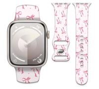 Watch Band Compatible with Apple Watch Band 38mm 40mm 41mm 42mm, Soft Silicone Replacement Strap with Classic Clasp for iWatch Series SE 10 9 8 7 6 5 Utral Women, Pink bow, 38mm/40mm/41mm/42mm