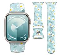 Watch Band Compatible with Apple Watch Band 38mm 40mm 41mm 42mm, Soft Silicone Replacement Strap with Classic Clasp for iWatch Series SE 10 9 8 7 6 5 Utral Women, White flowers., 38mm/40mm/41mm/42mm