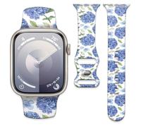 Watch Band Compatible with Apple Watch Band 38mm 40mm 41mm 42mm, Soft Silicone Replacement Strap with Classic Clasp for iWatch Series SE 10 9 8 7 6 5 Utral Women, Dark blue flowers, 38mm/40mm/41mm