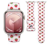Watch Band Compatible with Apple Watch Band 38mm 40mm 41mm 42mm, Soft Silicone Replacement Strap with Classic Clasp for iWatch Series SE 10 9 8 7 6 5 Utral Women, Strawberry flowers, 38mm/40mm/41mm