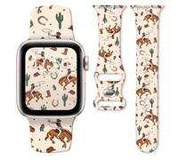 Watch Band Compatible with Apple Watch Band Series 10 9 8 7 6 5 4 3 Ultra SE Women Men, Replaceable Silicone Smart Watch Bands for iWatch 38mm 40mm 41mm 42mm, Cowboy Cactus, 38/40/41/42mm(Series 10