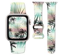 Watch Band Compatible with Apple Watch Series 10 9 8 7 6 5 4 3 Ultra SE for Women Men, Replaceable Silicone Smartwatch Straps for iWatch 38mm 40mm 41mm 42mm (Tropical leaves)