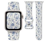 Watch Band Compatible with Apple Watch Series 10 9 8 7 6 5 4 3 Ultra SE for Women Men, Replaceable Silicone Smartwatch Straps for iWatch 38mm 40mm 41mm 42mm (Blue Leaves)