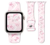Watch Band Compatible with Apple Watch Series 10 9 8 7 6 5 4 3 Ultra SE for Women Men, Replaceable Silicone Smartwatch Straps for iWatch 38mm 40mm 41mm 42mm (Pinl Bow Heart)