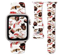 Watch Band Compatible with Apple Watch Series 10 9 8 7 6 5 4 3 Ultra SE for Women Men, Replaceable Silicone Smartwatch Straps for iWatch 38mm 40mm 41mm 42mm (sushi and cat)