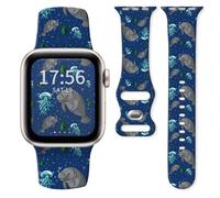 Watch Band Compatible with Apple Watch Series 10 9 8 7 6 5 4 3 Ultra SE for Women Men, Replaceable Silicone Smartwatch Straps for iWatch 38mm 40mm 41mm 42mm (Cute manatee underwater)