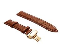 Watch Band for Men Brown Calfskin Leather Strap Gold Butterfly Buckle 16mm