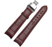 Watch Band,Genuine Leather Replacement Bands, Leat 20/21/22mm Genuine Leather Curved End Men Watchband Quick Release Deployment Buckle Watch Straps for Analogue Quartz Watch (Color : Brown Silver Cla