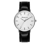 Watch Band Men's Stainless Steel Quartz Watch with Leather Strap Oversized Watches for Women (A, One Size)