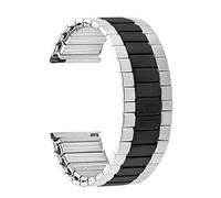 watch band Metal Bracelet 3 Bead Stainless Steel Watchband Elastic Telescopic Band 22mm Quick Release(Silver-black,M (shortest 150mm))
