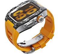 Watch Band Mod Kit,For Series 8 7 45mm Fluorine Rubber Strap With Carbon Fiber Titanium Case,Modified Metal Bezel and Fluororubber Strap,For Iwatch 6/5/4/SE