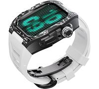 Watch Band Mod Kit,For Series 8 7 45mm Fluorine Rubber Strap With Carbon Fiber Titanium Case,Modified Metal Bezel and Fluororubber Strap,For Iwatch 6/5/4/SE