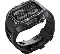Watch Band Mod Kit,For Series 8 7 45mm Fluorine Rubber Strap With Carbon Fiber Titanium Case,Modified Metal Bezel and Fluororubber Strap,For Iwatch 6/5/4/SE