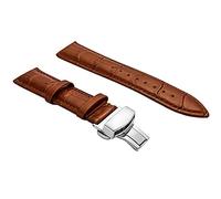 Watch Band Replacement for Men Brown Calfskin Leather Strap Deployment Buckle 16mm