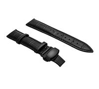 Watch Band Replacement for Men Calfskin Leather Strap Black Deployment Buckle 21mm