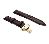 Watch Band Replacement for Men Dark Brown Calfskin Leather Strap Gold Deployment Buckle 12mm