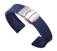 Watch Band Silicone Milanese Embossed Strap Navy Sport Rubber Replacement with Double Push Buckle 22mm