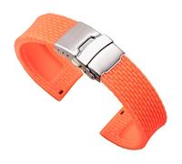 Watch Band Silicone Milanese Embossed Strap Orange Sport Rubber Replacement with Double Push Buckle 22mm