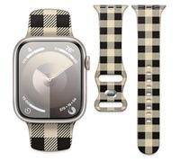 Watch Bands Compatible with Apple Watch Band 38mm 40mm 41mm 42mm 44mm 45mm, Soft Silicone Replacement Strap with Classic Clasp for iWatch Series SE 8 7 6 5 4 3 2 1 Utral for, Black and white tartan