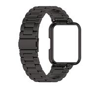 Watch Bands for Men，Stainless Steel Quickly Release Replacement Strap,Metal Band Case Compatible for Xiaomi Redmi Watch2 Lite International Version Metal Strap with Protective Case（Silver）, Black