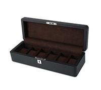 Watch Box Organizer Pillow Case - 6Slot Luxury Premium Display Cases Jewelry Large Holder Boxes, Carbon Fiber Pattern with Secure Lock for Men and Women Watch - Black