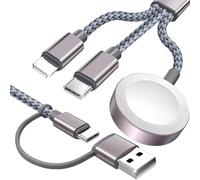 Watch Charger for Apple Watch 3 in 2 Multi Charging Cable Compatible with iWatch Ultra/SE/11/10/9/8/7/6/5/4/3/2/1 & iPhone 17/16/15/14/13/12/11/Galaxy S23/Airpods (Grey)