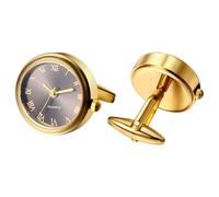 Watch Cufflinks for Men: Fashion Round Analog Quartz Real Working Watch Cufflinks Pair Business Dress Roman Numerals Watch Cuff Links Gift for Him