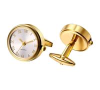 Watch Cufflinks for Men: Fashion Round Analog Quartz Real Working Watch Cufflinks Pair Business Dress Roman Numerals Watch Cuff Links Gift for Him