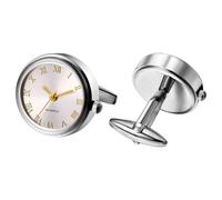 Watch Cufflinks for Men: Fashion Round Analog Quartz Real Working Watch Cufflinks Pair Business Dress Roman Numerals Watch Cuff Links Gift for Him