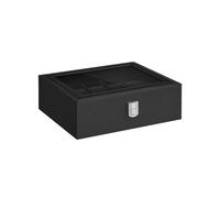 SONGMICS Watch Box with 10 Slots, Watch Case with Glass Lid, Watch Display Box with Removable Watch Pillows, Metal Clasp, Gift Idea, Black Synthetic Leather, Black Lining JWB010B02