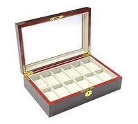 Watch Display Case, Modern Creative Wood Watch Box Organizer Display Case Holder Jewelry Showcase With Clear Top Metal Lock Mens Watch Box