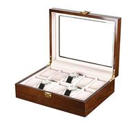 Watch Display Case, Modern Wood Watch Box Organizer 10 Slot Watch Display Case Jewelry Showcase With Clear Top Metal Lock Mens Watch Box