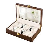 Watch Display Case, Modern Wood Watch Box Organizer 10 Slot Watch Display Case Jewelry Showcase With Clear Top Metal Lock Mens Watch Box