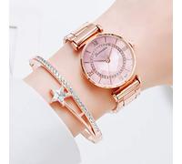 Watch Elegant Set Fashion Diamond Band Ladies Geometric Bracelet Bracelet Steel Watch set Large Number Digital Watch (Pink, One Size)
