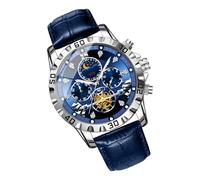 Watch for - 42mm Waterproof Business Watch Analog Durable PU Leather Strap | Stylish Moon Phase Wrist Watch for Hiking Sports Mountaineering, blue, Se référer à la description