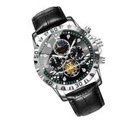 Watch for - 42mm Waterproof Business Watch Analog Durable PU Leather Strap | Stylish Moon Phase Wrist Watch for Hiking Sports Mountaineering, Black, Se référer à la description