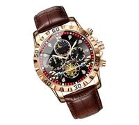 Watch for - 42mm Waterproof Business Watch Analog Durable PU Leather Strap | Stylish Moon Phase Wrist Watch for Hiking Sports Mountaineering, Brown, Se référer à la description