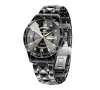 Watch for Men Diamond Business Dress Analogue Quartz Stainless Steel Waterproof Luminous Date Two Tone Luxury Casual Watch (Black Black)