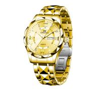 Watch for Men Diamond Business Dress Analogue Quartz Stainless Steel Waterproof Luminous Date Two Tone Luxury Casual Watch (Gold)