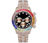 Watch for Men Iced Out Bling Bling Large Dial Leopard Print Watch Diamond Wristwatch Unisex 3-Eye Sports Watch,Pink,A