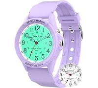 Watch for Men Women Big Face Classic Analog Quartz Sports Backlight Unisex Waterproof Nurse Watch for Medical Army Military Time with Second Hand Easy to Read Casual Wristwatch, Purple, Military Time