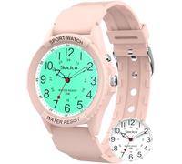 Watch for Men Women Big Face Classic Analog Quartz Sports Backlight Unisex Waterproof Nurse Watch for Medical Army Military Time with Second Hand Easy to Read Casual Wristwatch, Pink, Military Time
