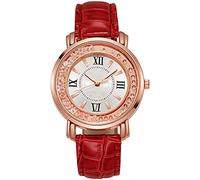 Watch for Women Clearance,Women Easy Read Everyday Watch with Roman Numbers Creative Fashion Female Watch PU Leather Analog Quartz Wrist Watch Christmas Eve Box Fillers,Red,A5K36A