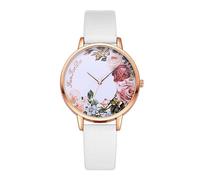 Watch for Women Clearance,Women Elegant Floral Pattern Watch Fashion Big Round Dial Female Watch PU Leather Analog Quartz Wrist Watch Birthday Gifts for Women,White,A5K86A