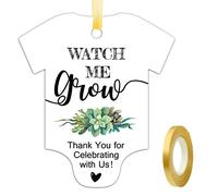 Watch Me Grow Tags for Baby Shower Succulents, Baby Shower Thank You Tags, Baby Shower Favor Tags, 50 Pack with Golden Ribbon.